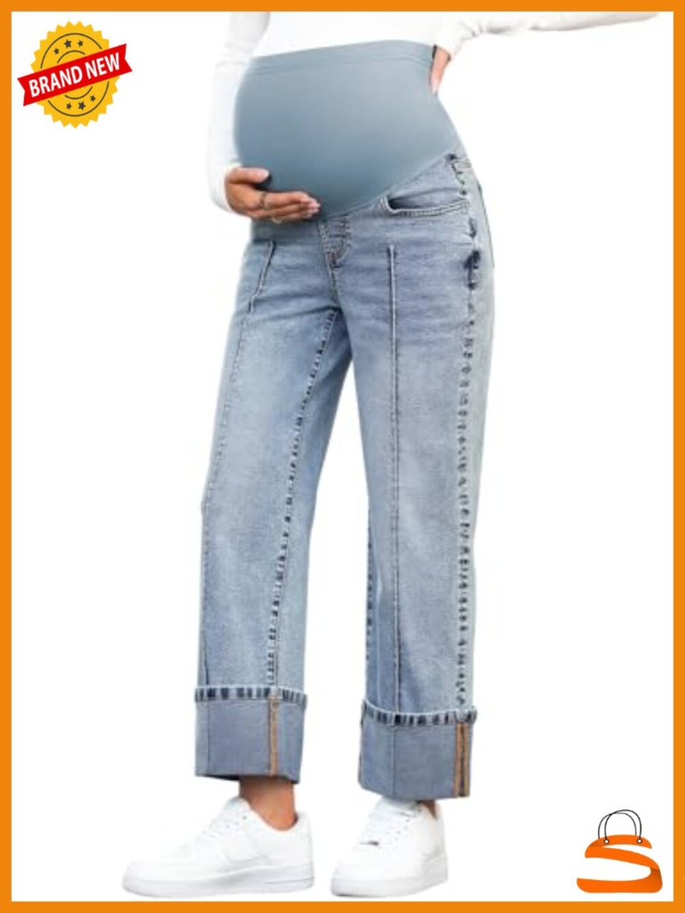 Maternity Straight Leg Jeans Over The Belly with Pockets